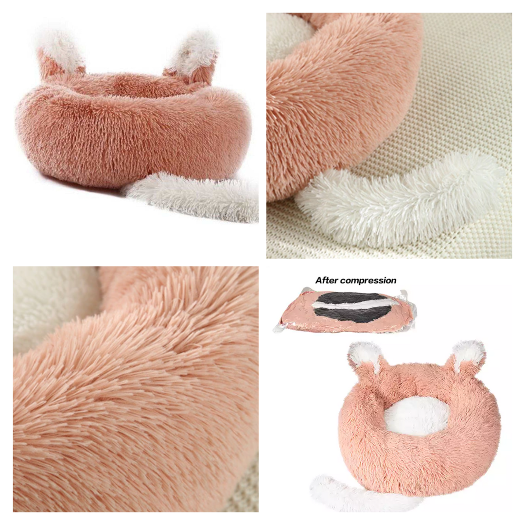Soft round pet bed with white tail and ear details – Blessed Paws