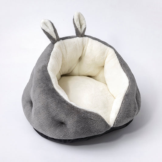 Grey and white plush pet bed with bunny ears – Blessed Paws