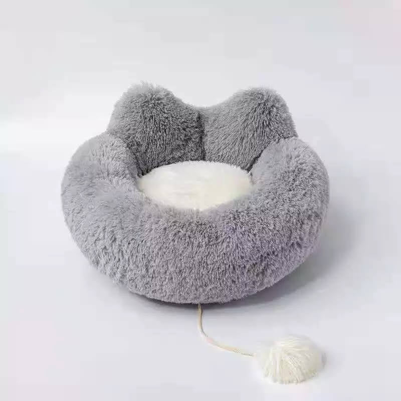 Cat or small dog bed with soft grey faux fur and cute ear design – Blessed Paws