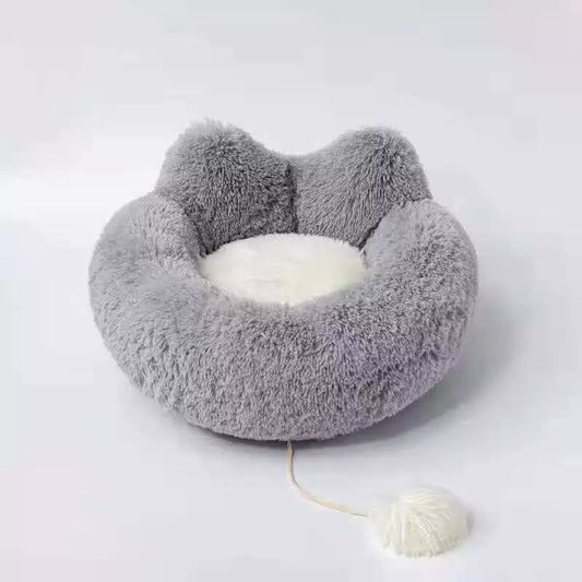 Cat or small dog bed with soft grey faux fur and cute ear design – Blessed Paws